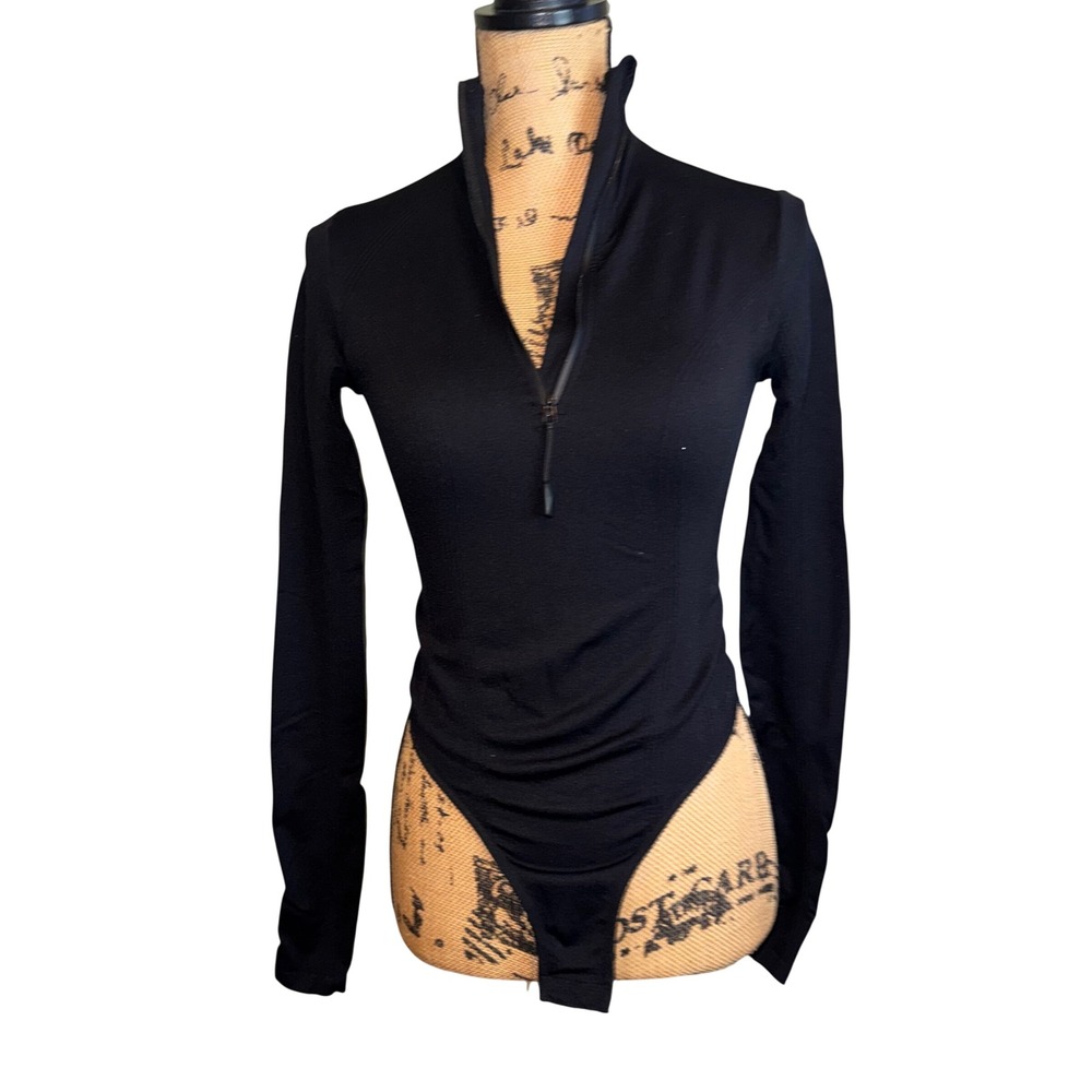Womens Athleisure Gorpcore Beach Vacation Bodycon Seamless Bodysuit Black Small